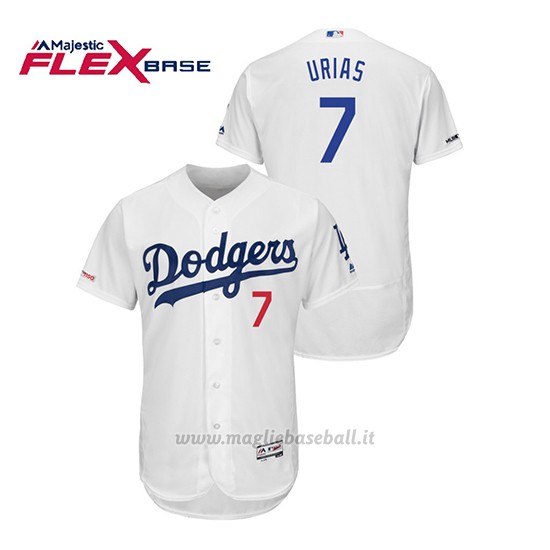 Maglia Baseball Uomo Los Angeles Dodgers Julio Urias 150th Aniversario Patch Flex Base Bianco